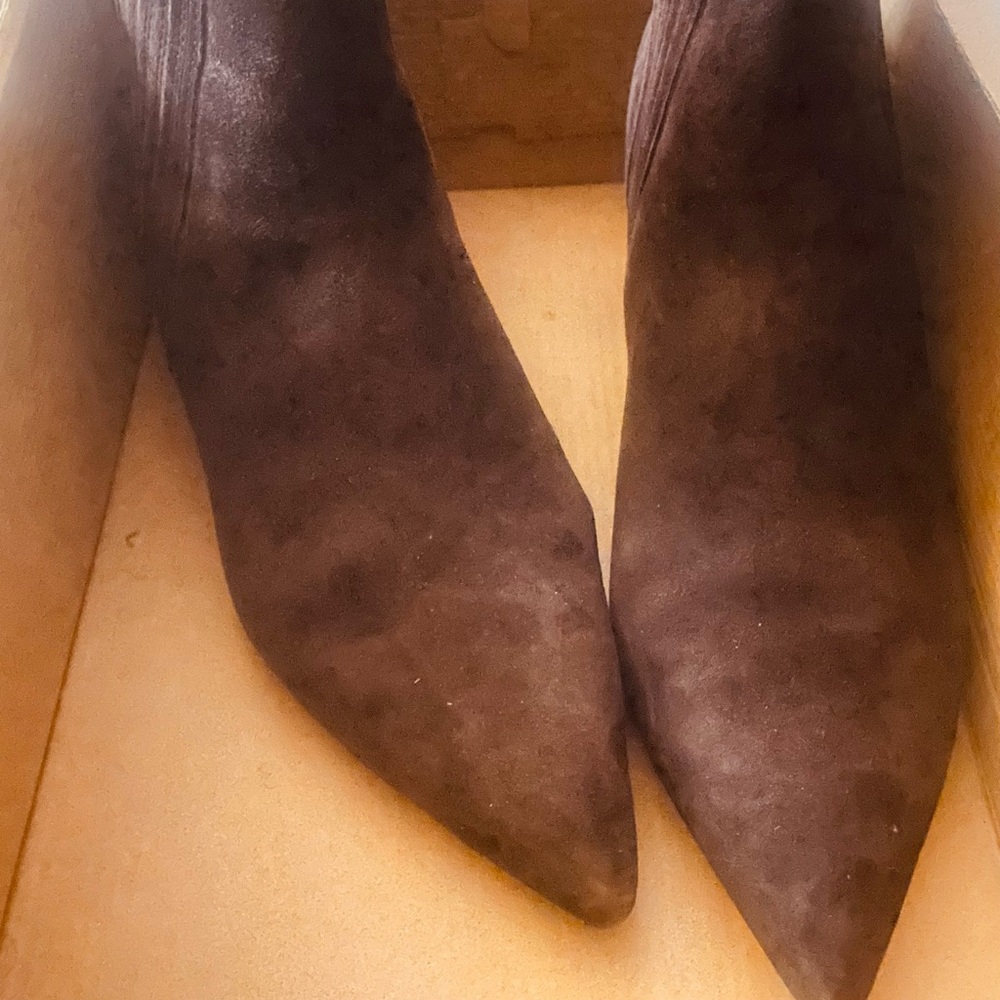 Veronica Beard Dark Brown Suede Pointed-Toe Ankle Boots